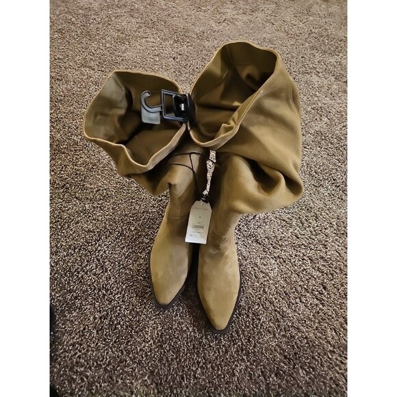 Time and Tru Shoes - Time & Tru Faux Suede Western Over The Knee Boot Memory Foam Taupe  Size 9